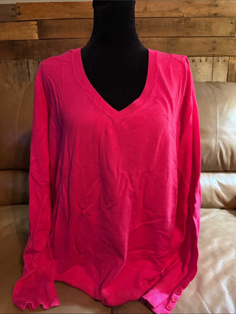 Lane Bryant V-Neck Pullover Sweater - Bright Pink